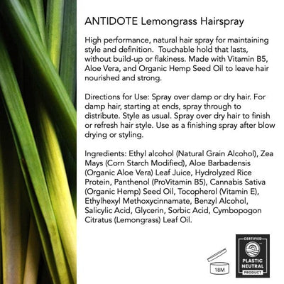 Lemongrass oil, vitamin B5, and aloe ingredients in natural hairspray