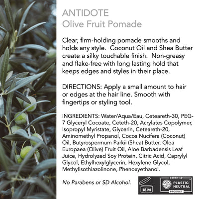 Natural ingredients in pomade including olive oil, coconut oil, and shea butter
