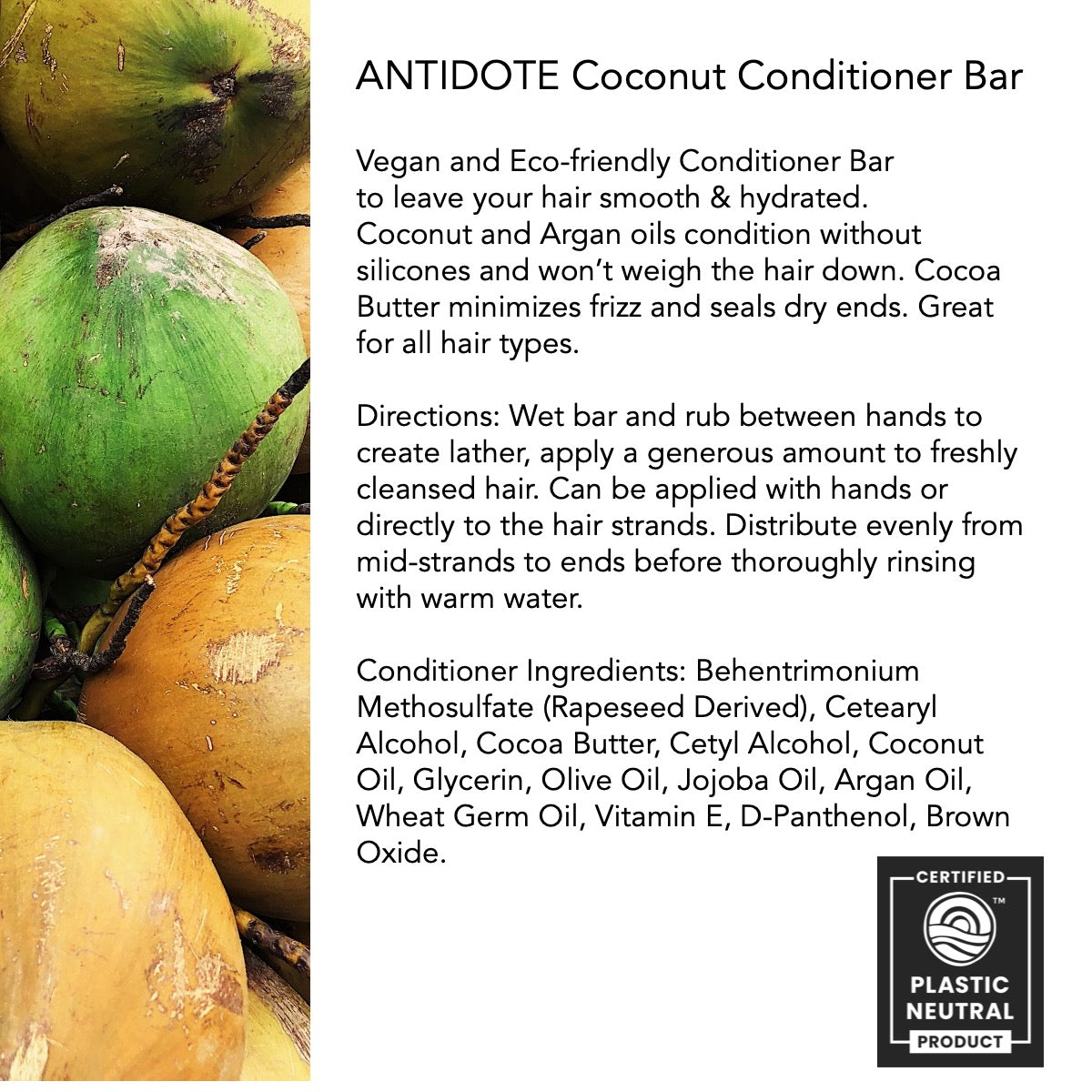 ANTIDOTE Conditioner Bar Coconut Ingredients 