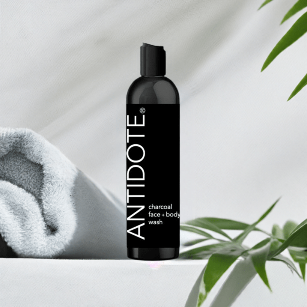 Face and body wash with activated charcoal, rosehip oil, and borage oil
